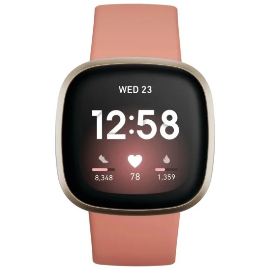 Fitbit Watch Versa 3 Fitness Aluminum Wristband With Heart Rate Tracket - Pink Clay/Soft Gold Aluminum